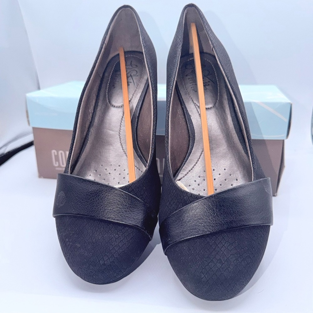 LifeStride Dylan Wedge Pump Womens 8.5 Wide Black Rattle Snakeskin Comfort Shoes
